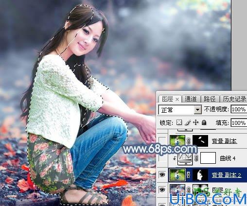 Photoshop给外景自拍的高清美女写真图片调出古典暗紫色效果