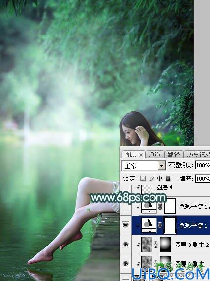 Photoshop给美腿玉足rt艺术照少女图片调出清爽的绿色调-清新甜美的青绿