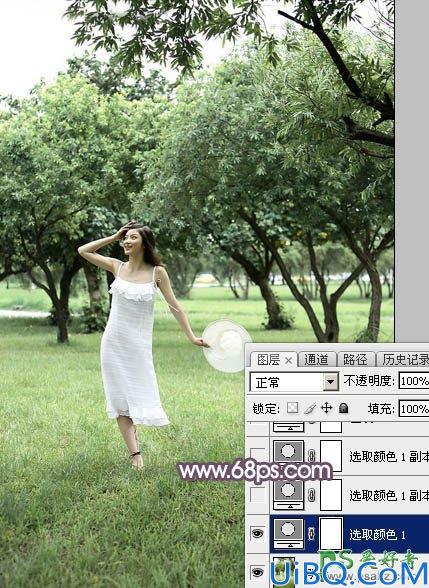 Photoshop美女图片调色教程：给树林中自拍的唯美女生照片调出淡调紫红色