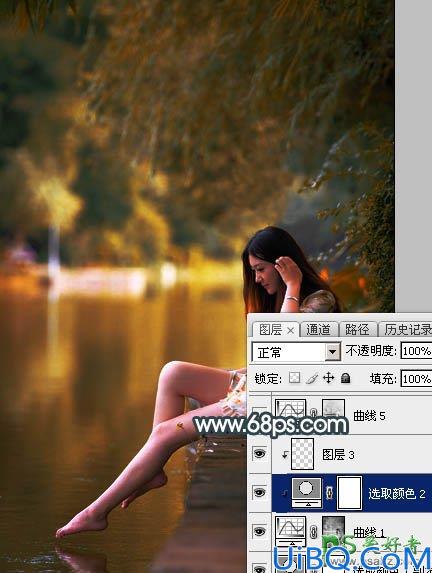 Photoshop调色教程：给漂亮的小清新女生照片调出唯美的青黄色，美腿女生