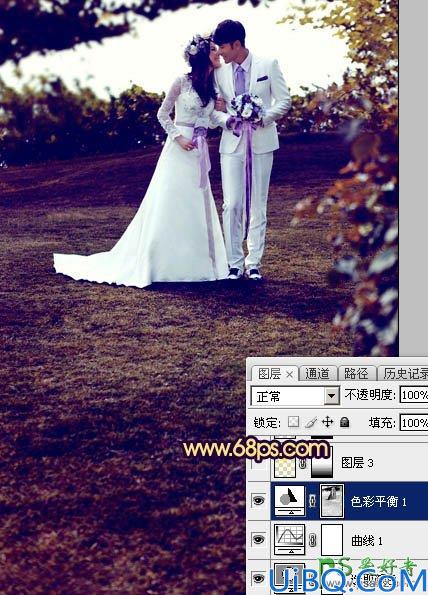 Photoshop唯美婚片调色教程：给泛白的情侣婚纱照调出唯美的霞光色彩