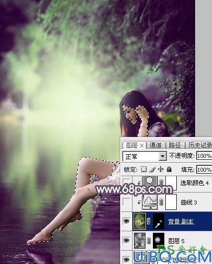 Photoshop调色教程：给外景自拍的美腿少女唯美图片调出梦幻的紫色调