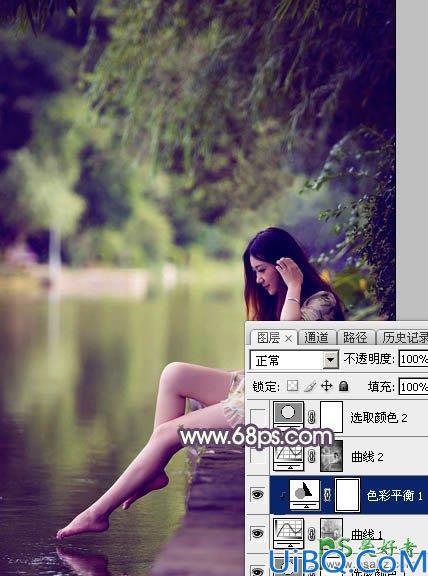 Photoshop调色教程：给外景自拍的美腿少女唯美图片调出梦幻的紫色调