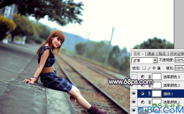Photoshop女生照片后期调色：给铁道上自拍的清新女生图片调出唯美的霞光