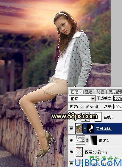 Photoshop美女图片调色：给阴天外景美腿高跟美女艺术照调出唯美的霞光色