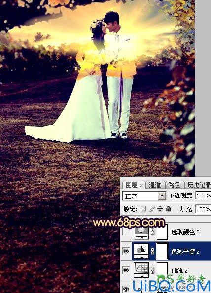 Photoshop唯美婚片调色教程：给泛白的情侣婚纱照调出唯美的霞光色彩