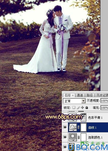 Photoshop唯美婚片调色教程：给泛白的情侣婚纱照调出唯美的霞光色彩