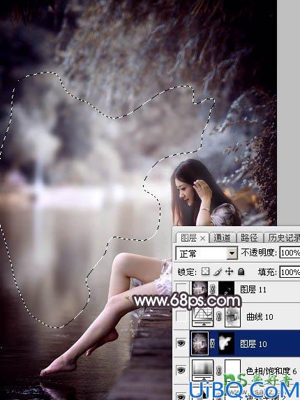 Photoshop美女图片调色：给湖边自拍的玉腿美足清纯少女写真照调出梦幻色