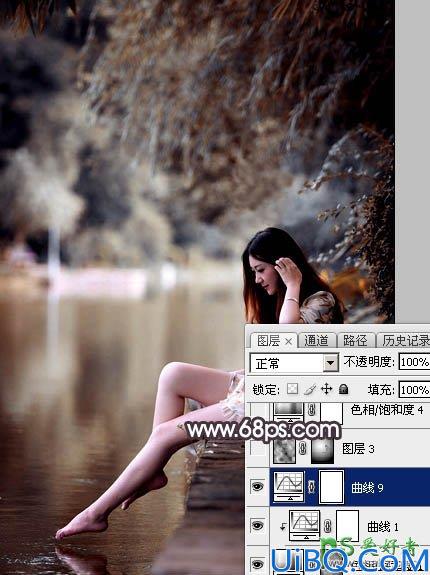 Photoshop美女图片调色：给湖边自拍的玉腿美足清纯少女写真照调出梦幻色