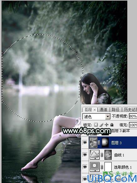 Photoshop美女图片后期调色教程：打造诗情画意般柔美少女古典暗绿色效果