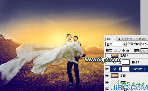 Photoshop唯美婚片调色实例：给大气的婚纱艺术照调出暖暖的晨曦色