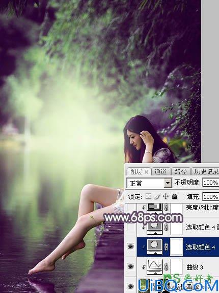 Photoshop调色教程：给外景自拍的美腿少女唯美图片调出梦幻的紫色调