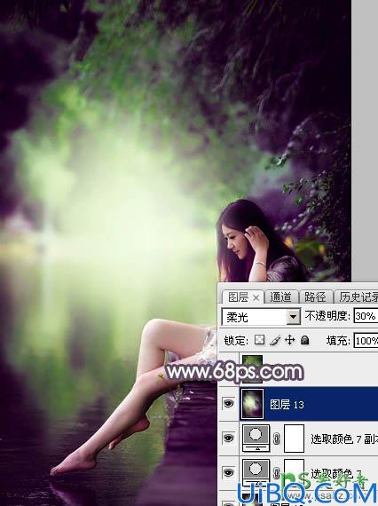 Photoshop调色教程：给外景自拍的美腿少女唯美图片调出梦幻的紫色调