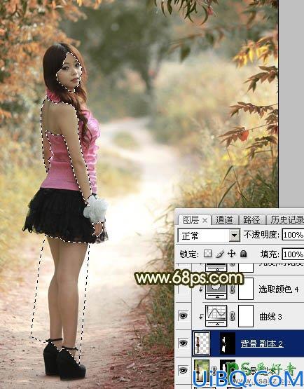 Photoshop给树林中自拍的小清新女孩儿生活照调出柔和的秋季暖色