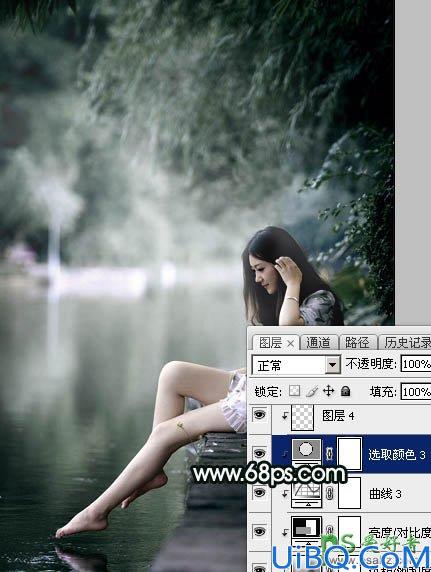 Photoshop美女图片后期调色教程：打造诗情画意般柔美少女古典暗绿色效果