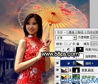 Photoshop美女照片调色实例：给中国风古典美女图片调出唯美的霞光色