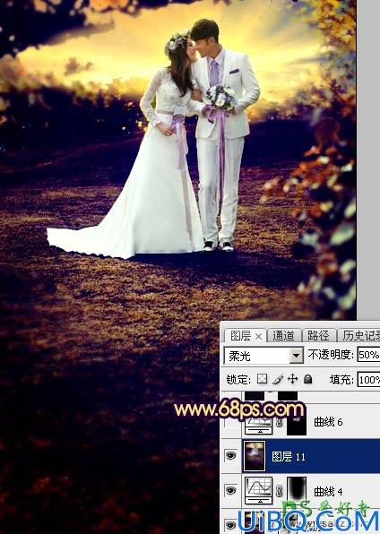 Photoshop唯美婚片调色教程：给泛白的情侣婚纱照调出唯美的霞光色彩