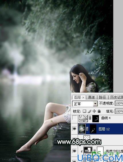 Photoshop美女图片后期调色教程：打造诗情画意般柔美少女古典暗绿色效果