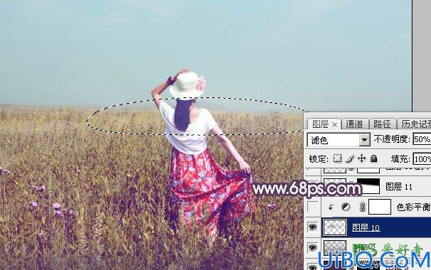 Photoshop调色教程：给清爽的花裙子韩系美少妇外景写真图片调出淡冷色秋