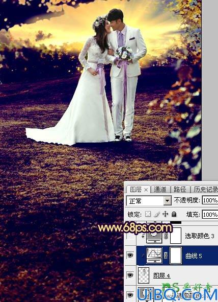 Photoshop唯美婚片调色教程：给泛白的情侣婚纱照调出唯美的霞光色彩