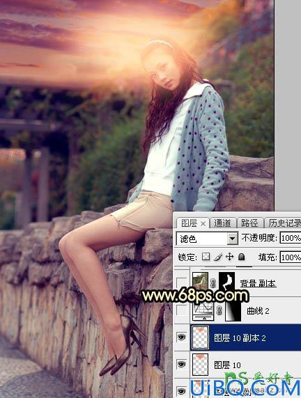 Photoshop美女图片调色：给阴天外景美腿高跟美女艺术照调出唯美的霞光色