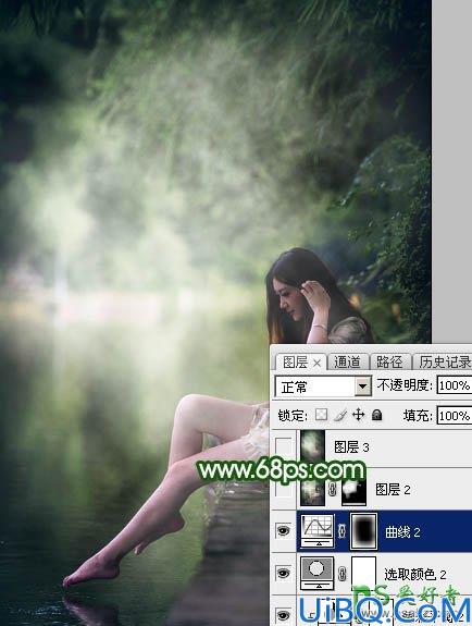 Photoshop美女后期调色：给漂亮的美腿女生生活照调出唯美的古典暗绿色效