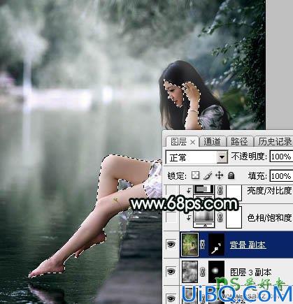 Photoshop美女图片后期调色教程：打造诗情画意般柔美少女古典暗绿色效果