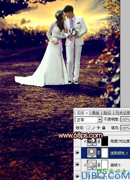 Photoshop唯美婚片调色教程：给泛白的情侣婚纱照调出唯美的霞光色彩