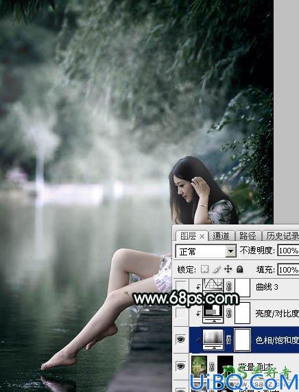 Photoshop美女图片后期调色教程：打造诗情画意般柔美少女古典暗绿色效果