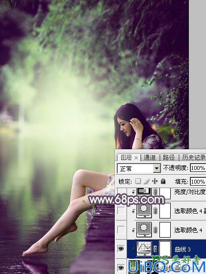 Photoshop调色教程：给外景自拍的美腿少女唯美图片调出梦幻的紫色调