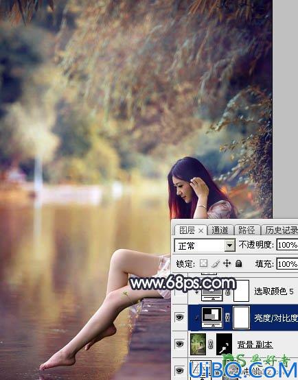 Photoshop给修长美腿女生外景写真照调出艳丽的秋季暖色效果