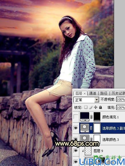 Photoshop美女图片调色：给阴天外景美腿高跟美女艺术照调出唯美的霞光色