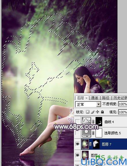 Photoshop调色教程：给外景自拍的美腿少女唯美图片调出梦幻的紫色调