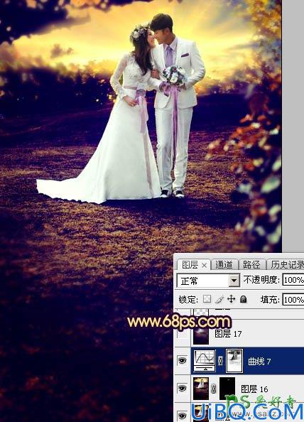 Photoshop唯美婚片调色教程：给泛白的情侣婚纱照调出唯美的霞光色彩