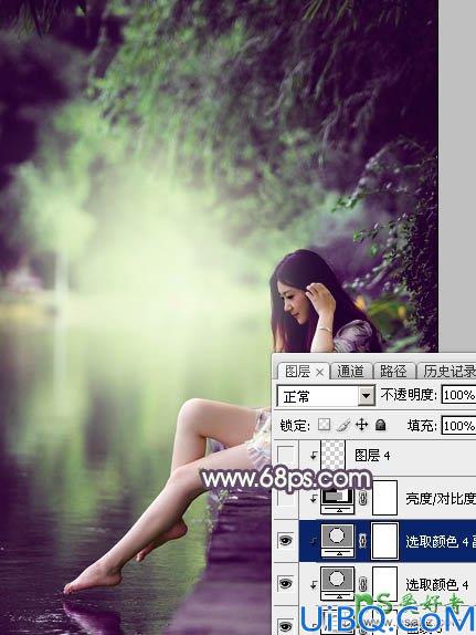 Photoshop调色教程：给外景自拍的美腿少女唯美图片调出梦幻的紫色调