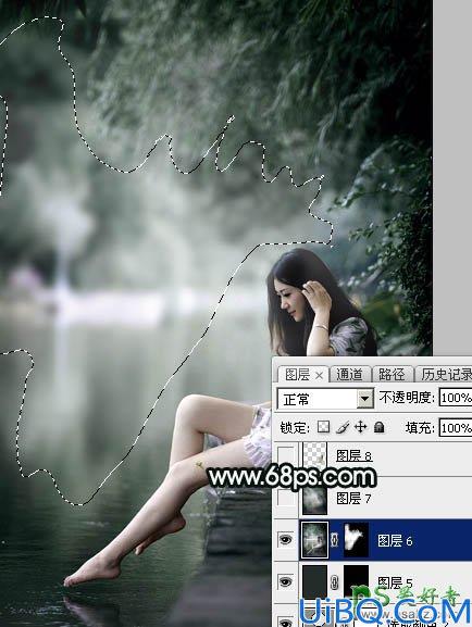 Photoshop美女图片后期调色教程：打造诗情画意般柔美少女古典暗绿色效果