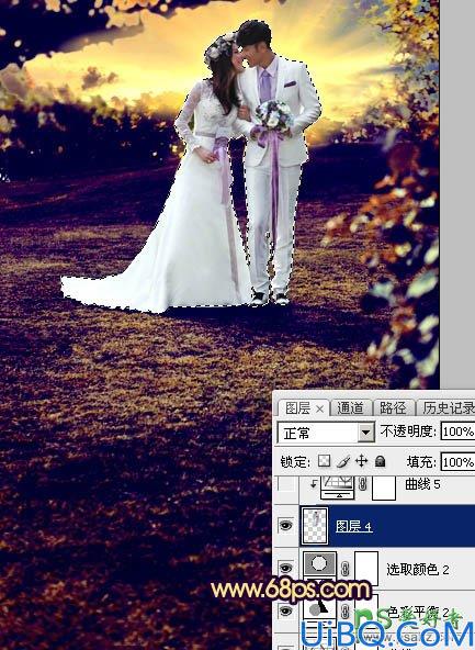 Photoshop唯美婚片调色教程：给泛白的情侣婚纱照调出唯美的霞光色彩