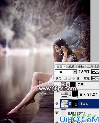 Photoshop美女图片调色：给湖边自拍的玉腿美足清纯少女写真照调出梦幻色