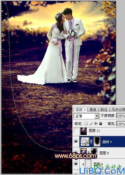 Photoshop唯美婚片调色教程：给泛白的情侣婚纱照调出唯美的霞光色彩