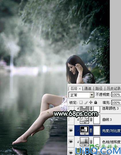 Photoshop美女图片后期调色教程：打造诗情画意般柔美少女古典暗绿色效果