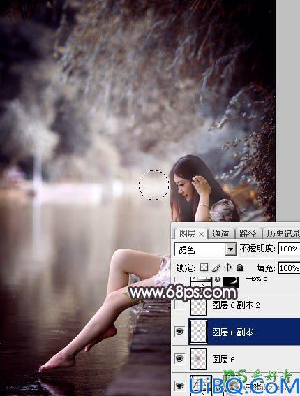 Photoshop美女图片调色：给湖边自拍的玉腿美足清纯少女写真照调出梦幻色