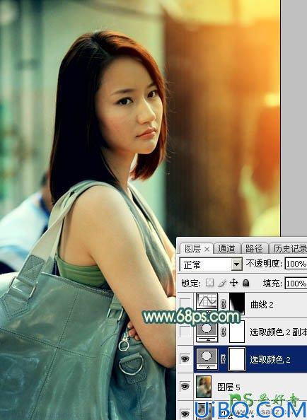 Photoshop调色教程：给街道上自拍的唯美女生生活照调出夕阳暖色逆光效果