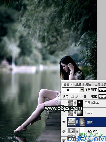 Photoshop美女图片后期调色教程：打造诗情画意般柔美少女古典暗绿色效果