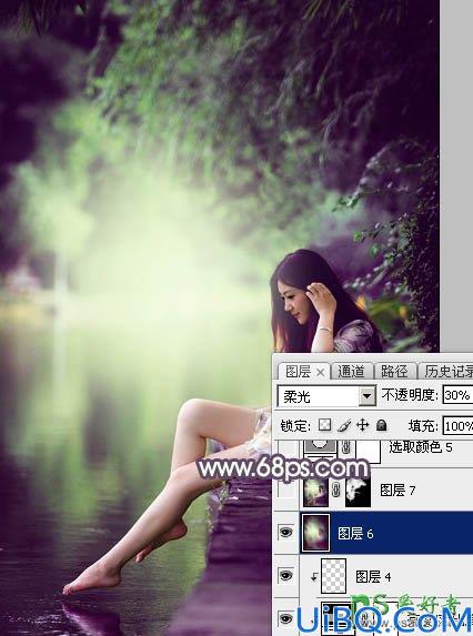 Photoshop调色教程：给外景自拍的美腿少女唯美图片调出梦幻的紫色调