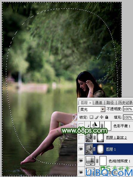 Photoshop美女后期调色：给漂亮的美腿女生生活照调出唯美的古典暗绿色效