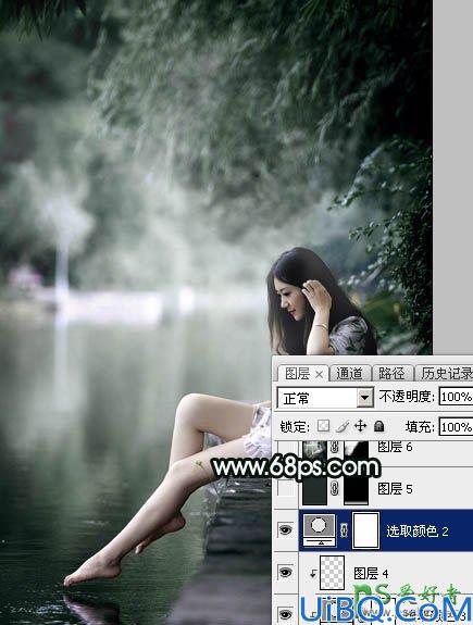 Photoshop美女图片后期调色教程：打造诗情画意般柔美少女古典暗绿色效果