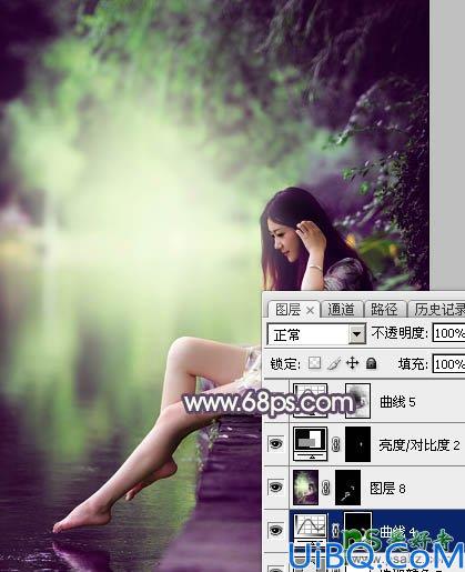 Photoshop调色教程：给外景自拍的美腿少女唯美图片调出梦幻的紫色调