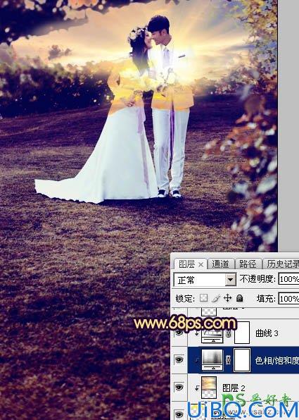 Photoshop唯美婚片调色教程：给泛白的情侣婚纱照调出唯美的霞光色彩