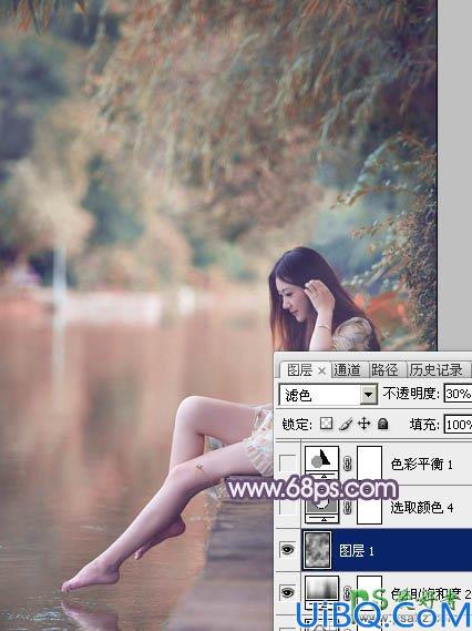 photoshop给清新玉足少女写真照调出漂亮的暖紫色效果