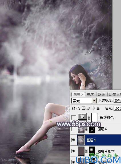 Photoshop美少女艺术照调色实例：给清纯的湖景少女图片调出高雅灰色调